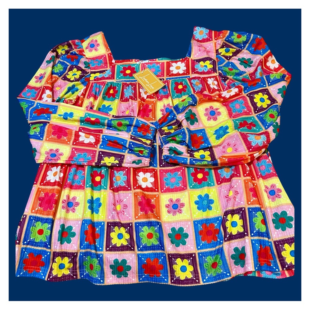 NET!Lemon Love Slightly Stretchy, Size XL, Multi Color Flowers Swing Top Sq Neck - Picture 11 of 11